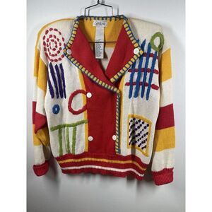 Vintage Santoria Women’s Colorful Sweater Double Breasted Y2K Embroidered Size M